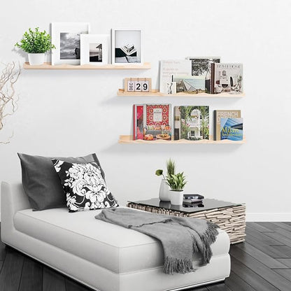 AZSKY Floating Bookshelf for Kids, Floating Shelves for Wall, Cloud Picture Ledge Shelf Natural, 35.4 Inches Nursery Book Shelves Set 3, Baby Book Shelf for Baby & Toddler Room Decor