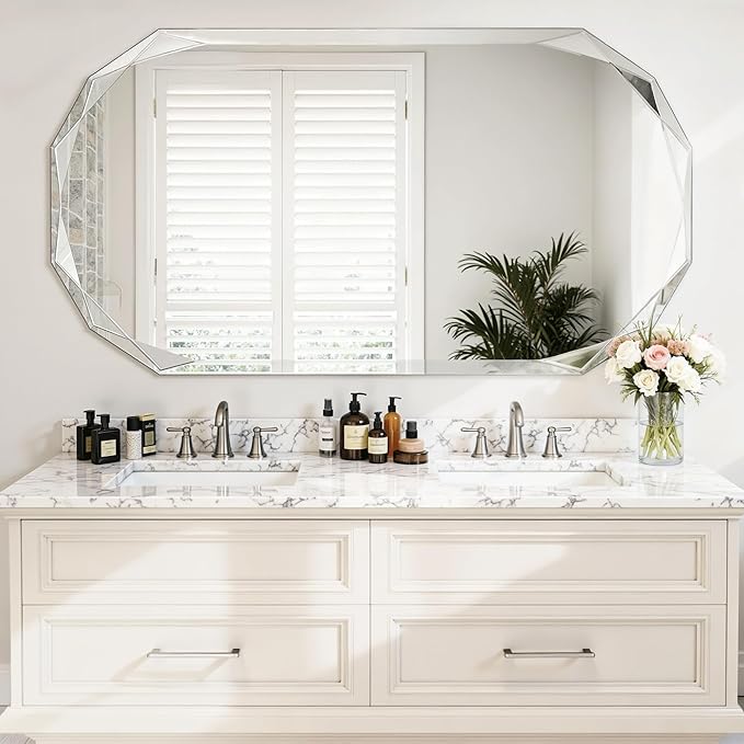 Suidia Bathroom Mirror, 24"x 48" Wall Mirror, Frameless Bathroom Mirror with Beveled Edge for Bedroom, Living Room, Entryway, Hallway, Oval Shape