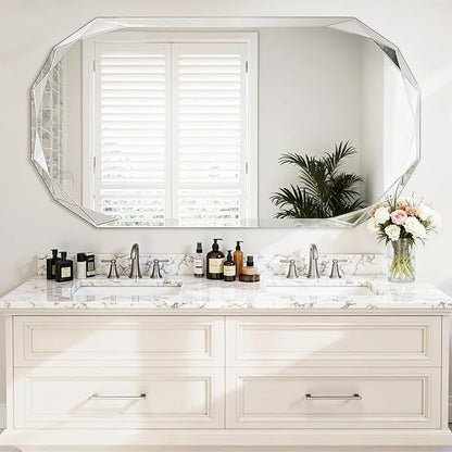 Suidia Bathroom Mirror, 24"x 48" Wall Mirror, Frameless Bathroom Mirror with Beveled Edge for Bedroom, Living Room, Entryway, Hallway, Oval Shape