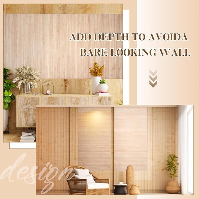 Juexica 3 Pcs Natural Bamboo Wall Panel for Interior Wall 48''x96'' Bamboo Covering Renewable Pole Wainscoting Room Divider Wrap Decor for Bedroom Living Room Kitchen Island Office (Light Carbonized)