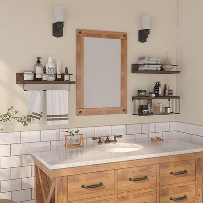 Bathroom Shelves Over Toilet for Wall, Floating Shelves with Storage Basket Paper Holer for Kitchen Living Room, Bedroom & Classroom, Set of 3 (Dark Brown)