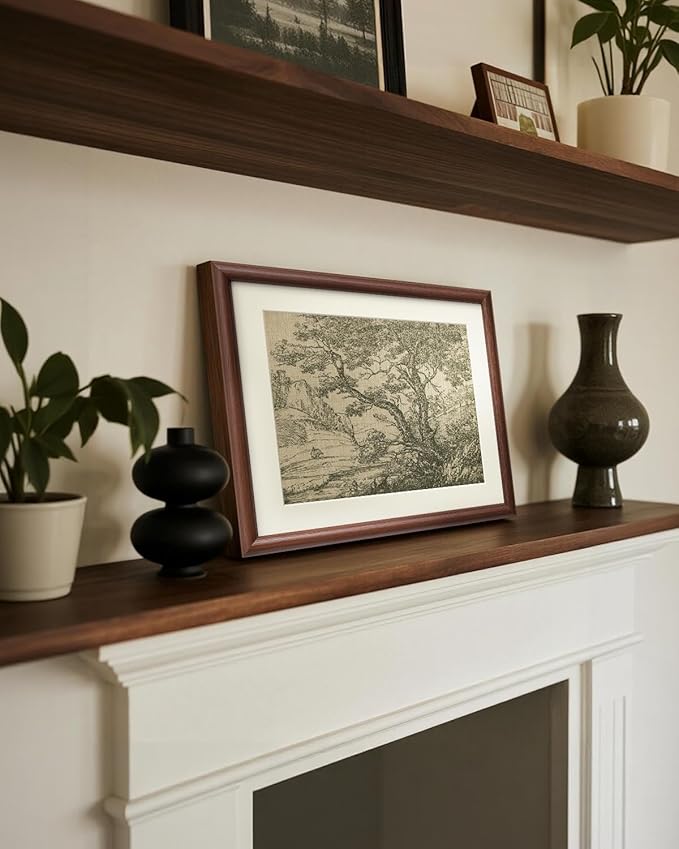 InSimSea Brown Framed Oak Tree Wall Art, Vintage Farmhouse Cottage Landscape Sketch Painting decor for Living Room Library Hallway Shelf,11x14in, with Acrylic Panel, Canvas Prints Picture