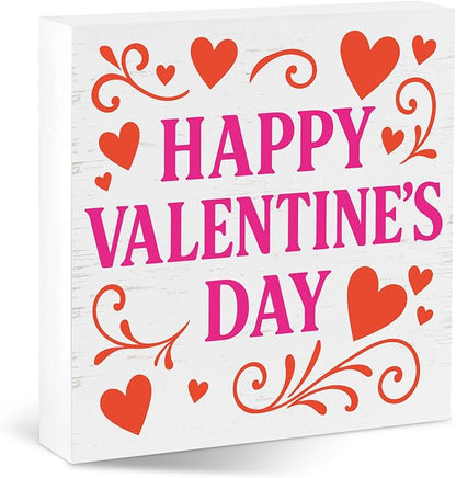 Valentines Table Decor, Happy Valentine's Day Home Office Sign for Porch Tiered Tray Shelf Party, Romantic Gifts Decorations for Wife Daughter Dad Husband