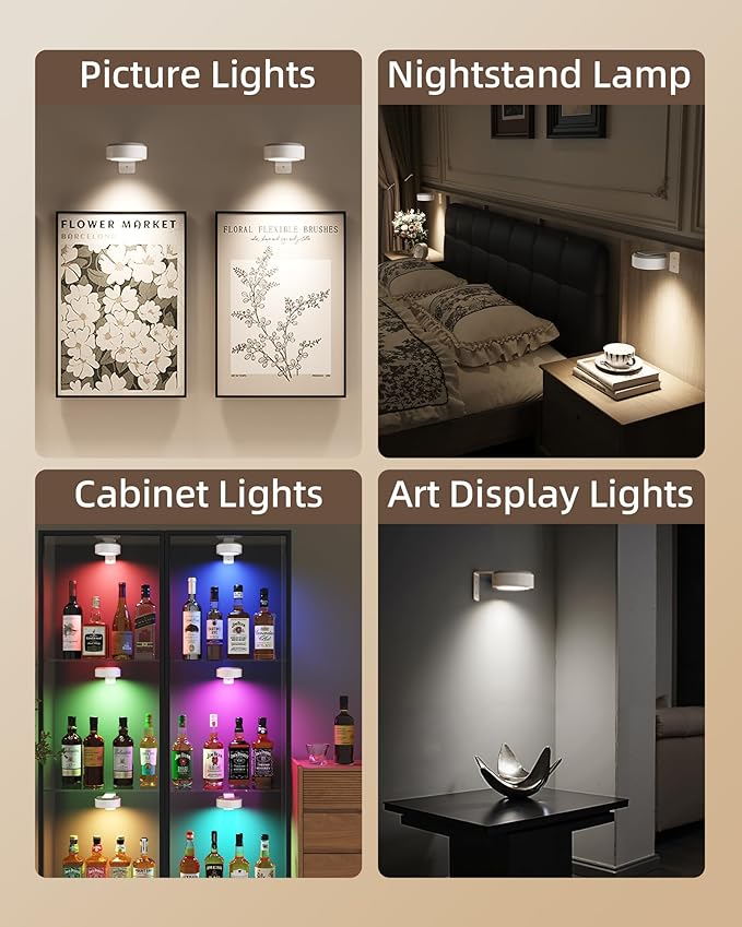EZVALO Picture Lights for Wall, Rechargeable Battery Magnetic Poster Lights with 3 Color Temps & 12 RGB, Remote Dimmable Timer Light, Wall Decor Light for Art Display (6 Pack with Charging Station)