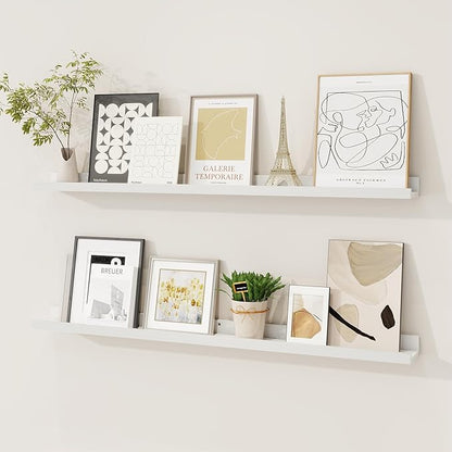 Picture Ledge Shelf, Floating Shelves Set of 2, 36 Inches Solid Wood Nursery Book Shelves for Toys Storage, Kids Bookshelf Wall Mounted for Living Room Bedroom Decor Books Photo Frames, White