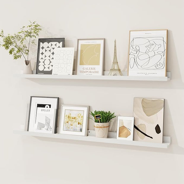 Picture Ledge Shelf, Floating Shelves Set of 2, 36 Inches Solid Wood Nursery Book Shelves for Toys Storage, Kids Bookshelf Wall Mounted for Living Room Bedroom Decor Books Photo Frames, White