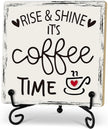 Coffee Desk Decor Sign, Coffee Time Sign With Stand For Farmhouse Home Kitchen Table, Wine Sign For Farmhouse Home Kitchen Bar Shelf Table, Gifts For Family Friend Coworker-12