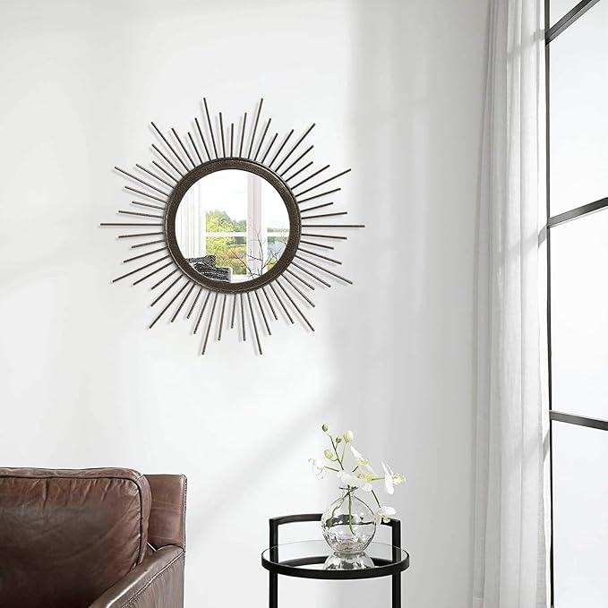 Sunburst Spoked Large Wall Mirror Boho Home Circle Art Mirror Modern Metal Mirror for Wall Decorative Bathroom Bedroom Vanity Hallway Balcony Living Room Entryway 20