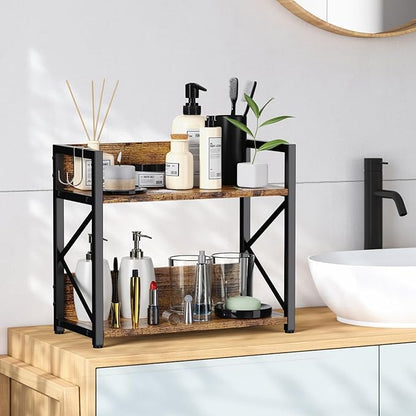 2 Tier Kitchen Counter Shelf Organizer, Coffee Bar Station Organizer for Countertop，Space Saving Spice Rack, Desk Shelf Riser, Coffee Bar Accessories(Rustic Brown, Medium) | Organizer, Coffee Bar Station, Space Saving, Spice Rack, Desk Shelf Riser