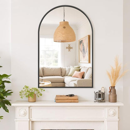 Arched Wall Mirror 36x24 Inch Black Bathroom Vanity Mirror with Metal Frame, Modern Arch Mirror for Bedroom, Living Room, Entryway, Wall Mounted Decorative Mirror