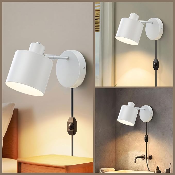 LIGHTESS Plug in Sconce Set of Two, 350° Adjustable Dimmable Wall Light, Modern Wall Lamps for Living Room Bedroom Hallway,Kitchen (Bulb Not Included)