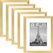 upsimples 8.5x11 Picture Frame Set of 5, Display Pictures 6x8 with Mat or 8.5 by 11 Without, Wall Gallery Photo Frames, Gold