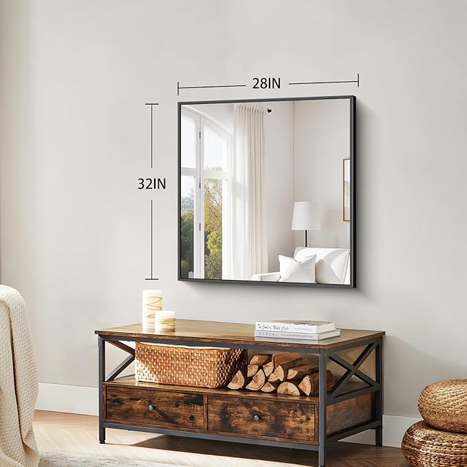 Koonmi Black Framed Bathroom Mirror - Shatterproof 32