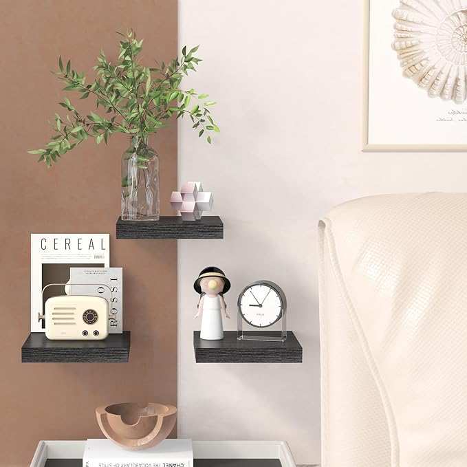 Fixwal Small Floating Shelves for Wall, 8 Inch Black Shelves Wall Mounted Shelf for Bathroom, Living Room, Bedroom, Kitchen Decor (Set of 3, 8x8)