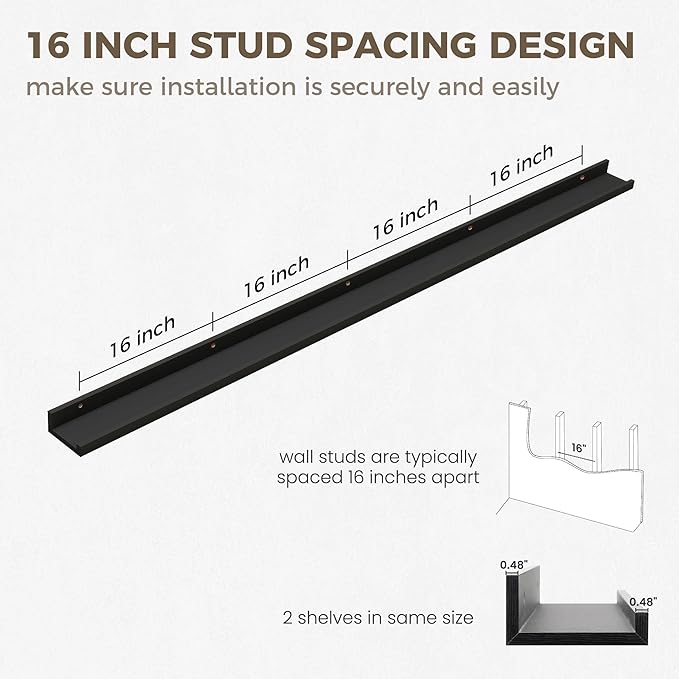 Axeman 72 Inch Floating Shelves | Picture Ledge Shelf Set of 2 | Black Wall Shelves with Lip | Black Picture Shelf for Wall with Ledge | Photo Ledges 72 Inch