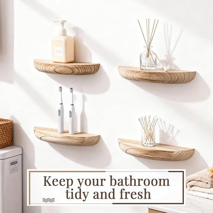 4 Pcs Solid Wood Half Round Floating Wall Shelves, Elegant Floating Wooden Shelves, 8.27 Inch Wall Shelf for Living Room, Bathroom, Bedroom, Offices, Pictures Plant Book(Light Brown)
