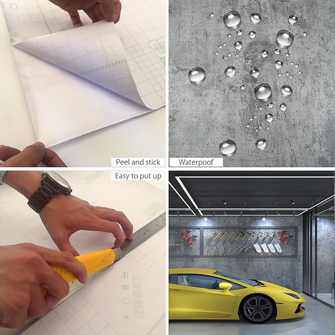 48x590inch Extra Wide Blue Grey Concrete Wallpaper Peel Stick Dark Cement Look Contact Paper Matte Thicken Adhesive Waterproof Vinyl Wall Paper for Apartments Office Retro Industrial Style Cement Gray