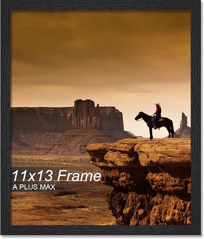 A PLUS MAX 11x13 Picture Frame, Black Engineered Wood Frame for 11 x 13 Inch Picture Poster Photo, Light Weight 11 by 13 Frame with Wood-grain for Wall - 1 Pack/Black/11 x13