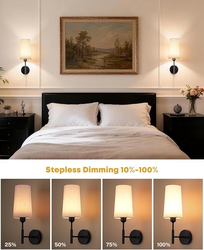 Battery Operated Wall Sconce, 13000mAh Wall Sconces Set of Two Battery Operated, Wireless Sconces Set of 2, Rechargeable Sconce with Remote, No Wire Wall Lamp/Light for Bedroom, Black