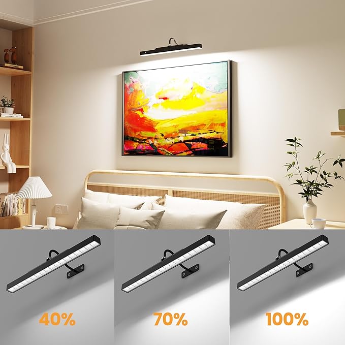Wireless Dimmable Picture Light Black,16in Battery Operated Art Light for Wall Paintings – 5000mAh Rechargeable, Remote, 3 Color Temps, 350LM Wall Art Light for Frame, Portrait, Dartboard 2 Pack