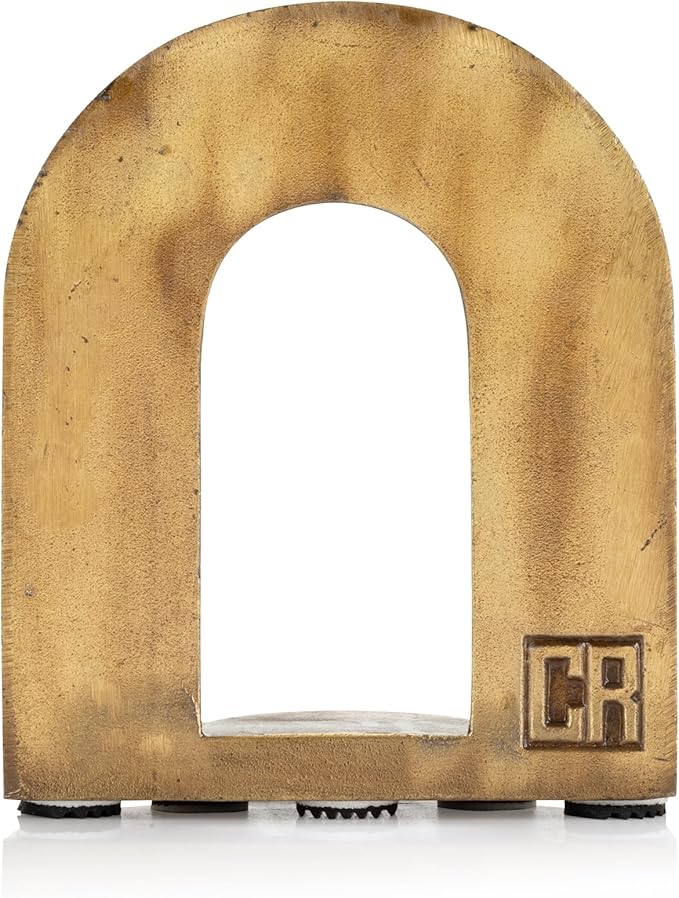 CRAFTSMAN ROAD Cast Iron Brick Arch Bookends Set, Antique Brass Book Ends, 2 Decorative Book Holders for Shelves or Bookcase, Stylish Brass, Non-Skid Anti-Slip Heavy Duty, Home Décor Gift