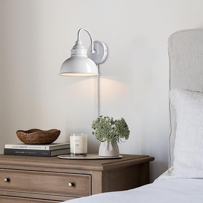 Bright White Modern Wall Light Fixture Plug-in Wall Sconce 7-inch Gooseneck Wall lamp for Bedroom Living Room Porch Entryway Garage