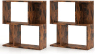 Tangkula 3 Tier Geometric Bookshelf, S Shaped Open Bookcase with Storage, Home Office Decor, Freestanding Wood Display Shelf for Living Room Study, Small Bookshelf for Small Spaces (2, Rustic Brown)