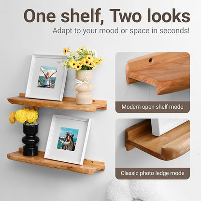 Ceder Wood Live Edge Picture Ledge Shelf Set of 2 - Handmade Natural Cedar Root, Floating Wall Shelves for Frames (24")