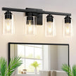 VerRon 4 Lights Bathroom Light Fixtures, Matte Black Modern Vanity Lights Over Mirror with Clear Glass Shades, Bathroom Wall Sconce for Mirror Living Room Cabinet Bedroom Porch