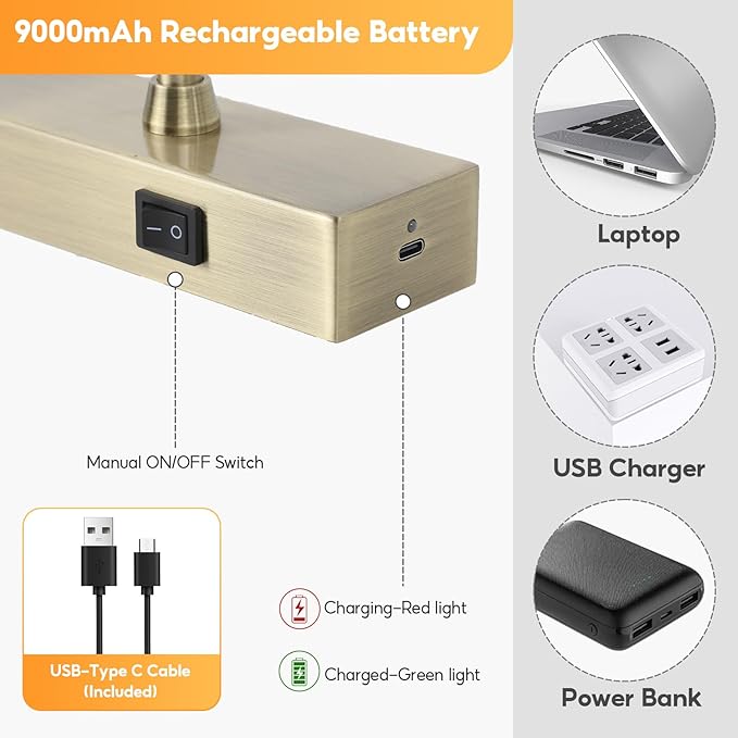 Picture Light for Wall Battery Operated, 20" Rechargeable Art Light with Remote and Timer for Painting, 9000mAh Wireless Wall Light for Display, Artwork, Portrait, Gallery, Bronze