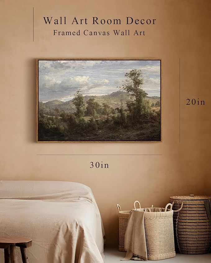 InSimSea Framed Canvas Wall Art Vintage Decor, Nature Landscape Paintings Artwork, Large Prints, Vintage Farmhouse Decor, Retro Wall Decoration for Bedroom Living Room Bathroom, 20
