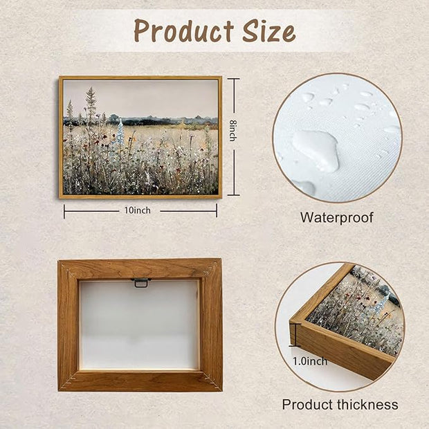 OIQArtOIQ Vintage Wildflowers Landscape Wall Art Framed Floral Natural Scenery Oil Painting Canvas Prints Country Farmhouse Decor Pictures Kitchen Bedroom Living Room Bathroom