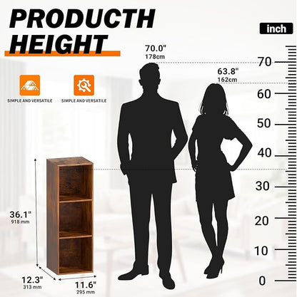 3 Cube Storage Organizer, 3 Tier Cube Low Bookcase Freestanding Storage Display Organizer, Three-Cubes Open Shelf Bookshelf for Home Office (Retro Brown, 3-Cube)