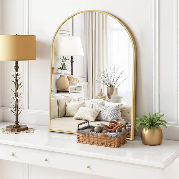 Arched Wall Mirror 30x20 Inch Gold Bathroom Vanity Mirror with Metal Frame, Modern Arch Mirror for Bedroom, Living Room, Entryway, Wall Mounted Decorative Mirror