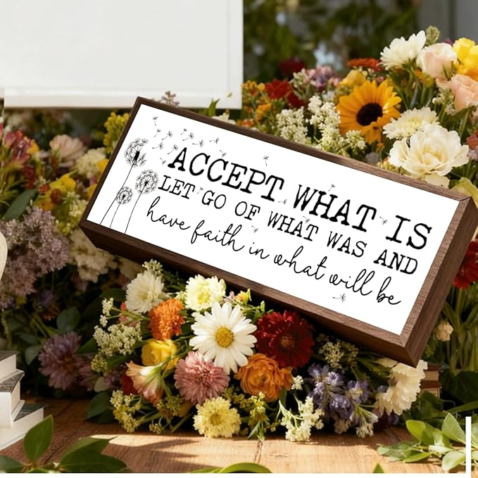 Accept What Is Let Go of What was Sign, Inspirational Wood Sign, Framed Wooden Box Signs, Motivational Home Office Decor for Shelves, Bedroom Decors, Inspiring Faith Gift for Women Men