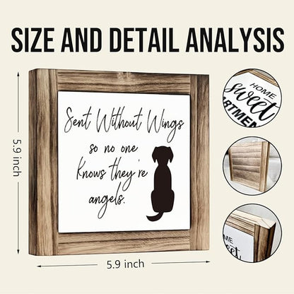 Dog Decor, Pet Wood Sign - Sent Without Wings So No One Knows They're Angels Sign, Box Sign Wood Desk Sign Decor, Rustic Table Decor, Dog Decor Sign, Dog Lover Home Decor, Dog Mom Gift