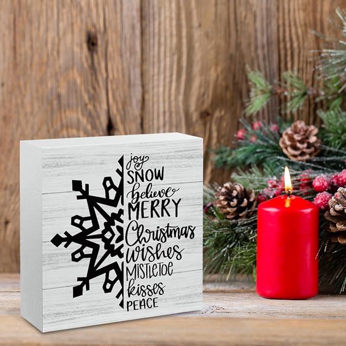 Christmas Decor Christmas Sign Decorations for Home Snowflake Sign for Home Office Desk Table Cubicle Shelf Xmas Desk Accessories 5 x 5 inch