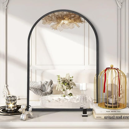 Black Arched Bathroom Wall Mirror Brushed Metal Vanity Wall Mounted Mirror for LivingRoom Bedroom Entryway Room vanity Home Decor 28"x20"