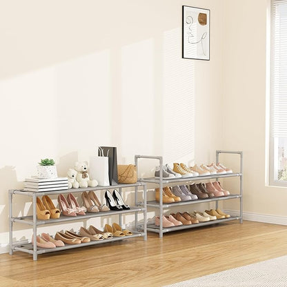 6 Tier Shoe Rack Storage for 24-30 Pairs Shoe and Boot, Shoe Organizer with Hook and Side Pocket Free Standing Long Shoe Shelf Tall Shoe Rack Organizer for Closet, Entryway, Dorm, Grey