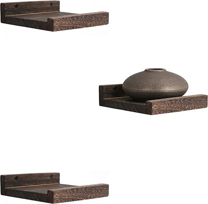 Z metnal Mini Floating Shelves, Small Natural Wooden Display Wall Shelf for Picture Ledge, Pawlownia, Wall Mounted, 6 x 5.5inch, 3 Pack
