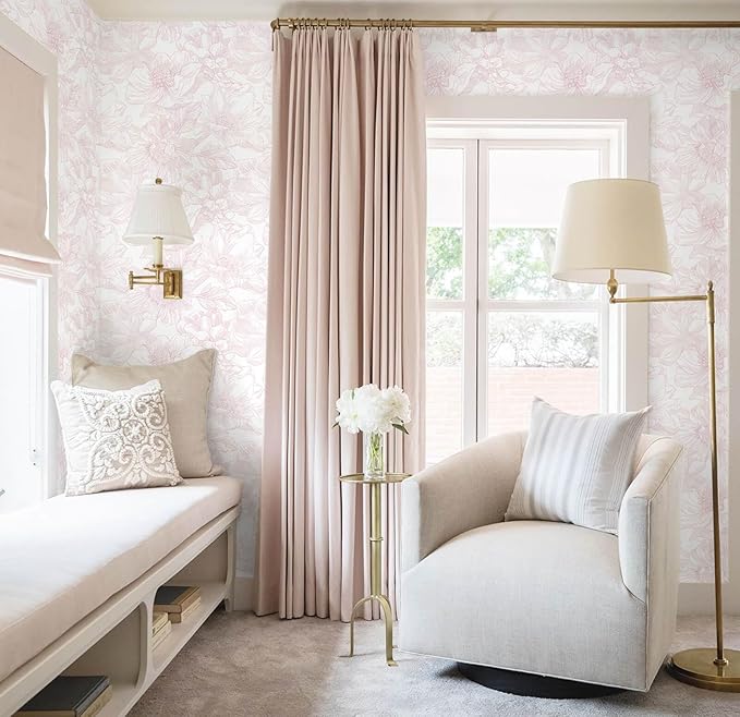 Ismoon Large Floral Peel and Stick Wallpaper Boho White/Pink Contact Paper 17.3inx16.3ft Removable Self Adhesive Bedroom Cabinet Mural Wall Decor Vinyl Roll