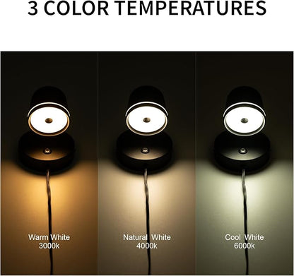 Aisilan Plug in Wall Sconce, Dimmable LED Wall Light with Switch, 7W Adjustable Anti-Glare Bedroom Sconce, Matte Black Aluminum Wall Lamp for Living Room & Bedside