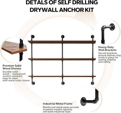 3-Tier Industrial Pipe Floating Shelf – Rustic 48 inch Wood Wall-Mounted Storage Shelf for Kitchen Office,Bathroom & Home Decor -Walnut