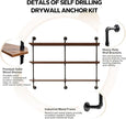 3-Tier Industrial Pipe Floating Shelf – Rustic 48 inch Wood Wall-Mounted Storage Shelf for Kitchen Office,Bathroom & Home Decor -Walnut