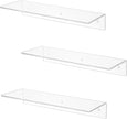 MyGift 17-Inch Clear Acrylic Floating Shelves - Wall Mounted Modern Crystal Display Shelf Racks, Set of 3