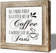 Coffee Bar Accessories, Rustic Wooden Table Top Decoration, for Coffee Station Home Farmhouse Kitchen and Office, Funny Kitchen Decoration 5.9×5.9 inch