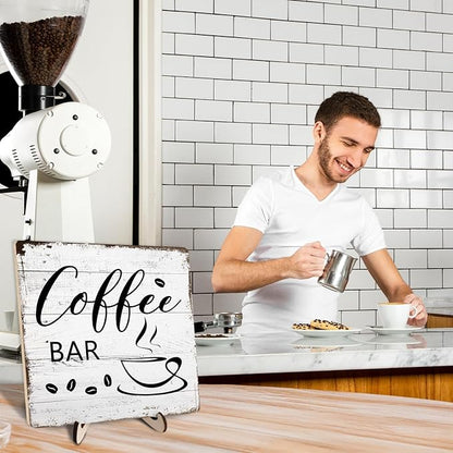 Coffee Bar Decor Sign – Rustic Wooden Plaque for Coffee Station, Farmhouse Cafe Shelf Accessories, Desk or Kitchen Counter Decor,Birthday,Mother Day Gift 5.9 x 5.9 Inch