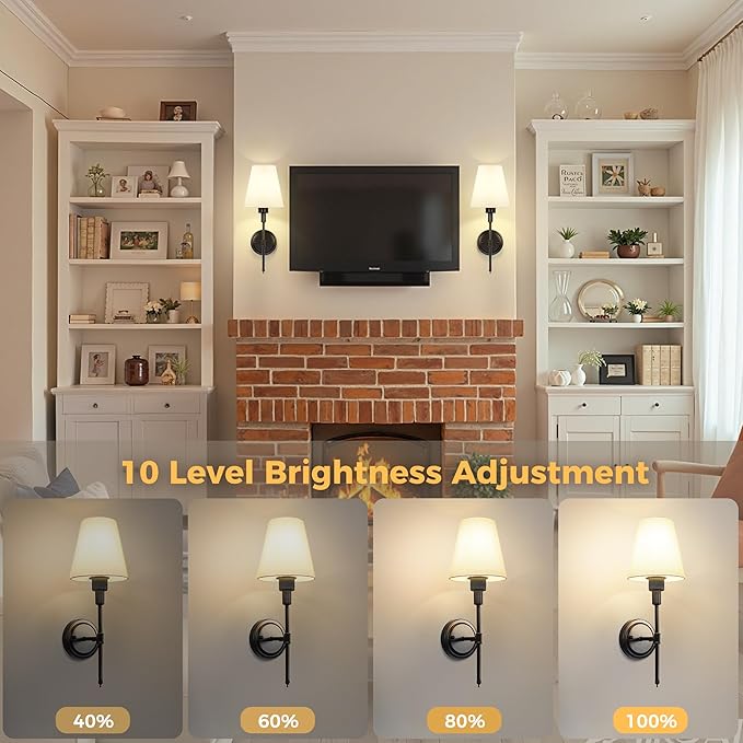 DORESshop Battery Operated Wall Sconce Set of 2, Wall Light Wireless Easy to Install, Dimmable and Adjustable Sconces Wall Decor, Rechargeable Wall Lamp for Bedroom, Living Room, Black 18.7in