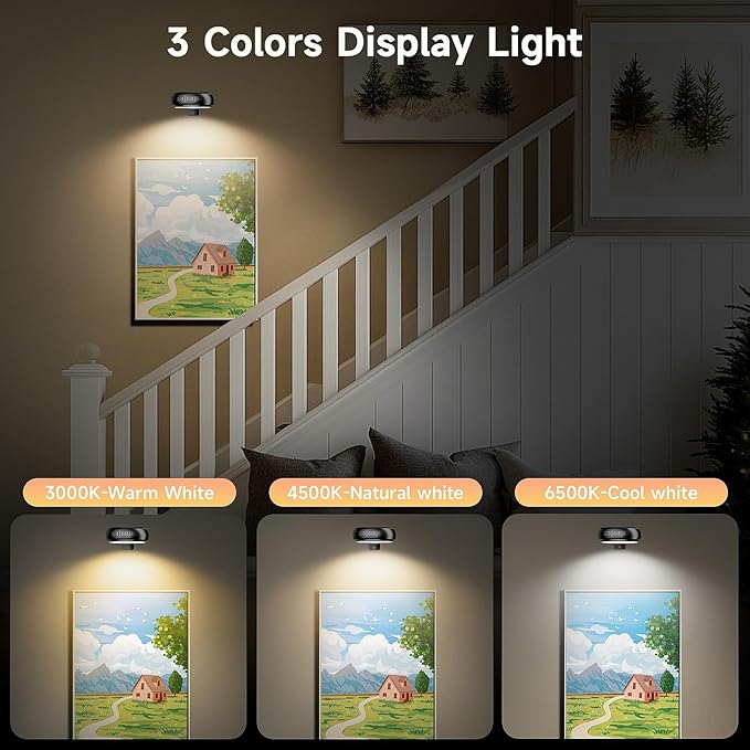 3 Pack Picture Light for Wall with 1200mAh Rechargeable Battery Operated Lights Remote Dimmable Timer Painting Light Magnetic 3 Adjustable Lighting RGB Modes Wall Decor Lights for Living Room (Black)