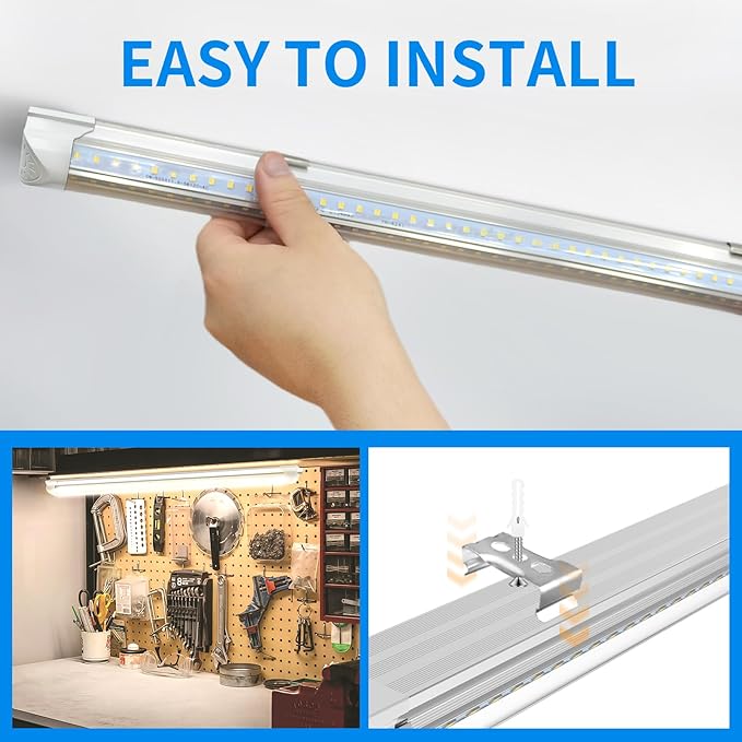 CNSUNWAY LED Shop Light 2FT, 20W 3000LM, 3000K Warm White, T8 LED Tube Lights, Ceiling and Utility Shop Lights, Linkable Light Fixture for Room, Garage, Workbench, ETL Listed (Pack of 2)
